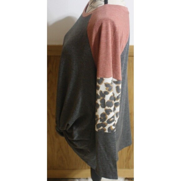 Maurices Tie Knot Front Leopard Print Sleeves Pullover LS Top Multi-color Blouse - Picture 4 of 9